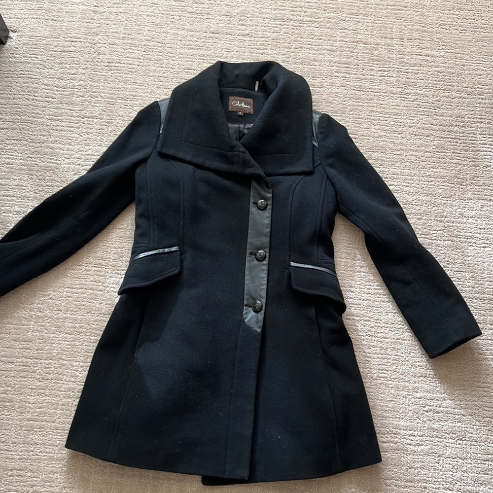 Gorgeous wool/cashmere Cole Haan coat with genuine lamb skin trim.